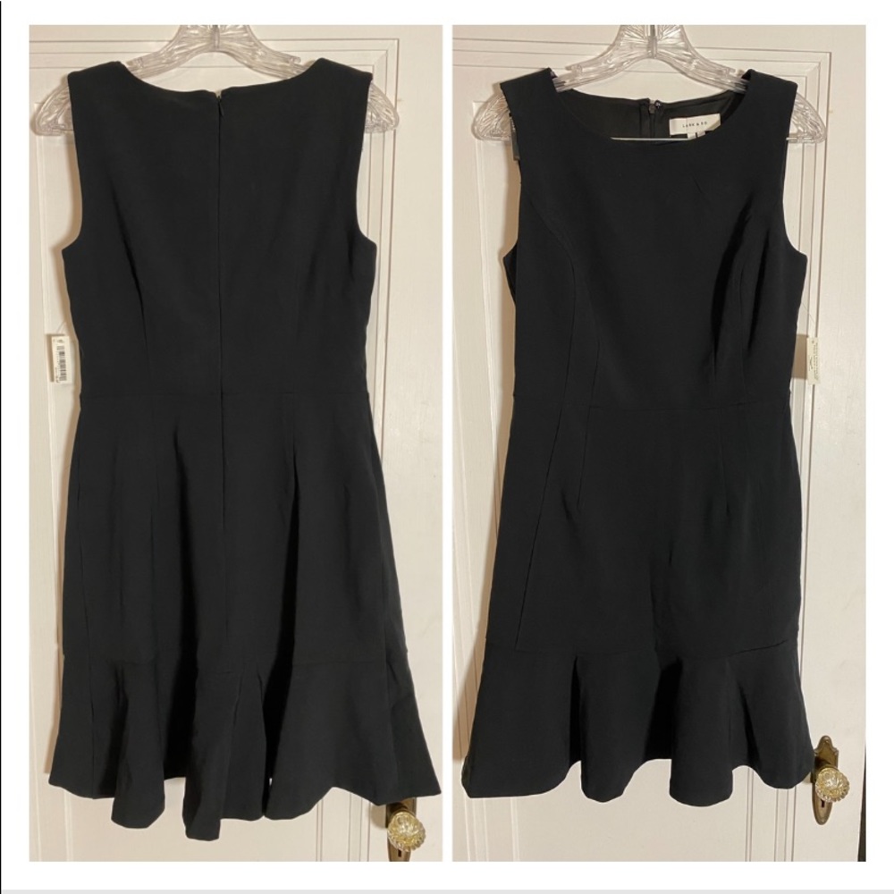 🆕NWT Lark & Ro (Amazon) Sleeveless Crewneck Ruffle Hem Sheath Black Dress sz 10